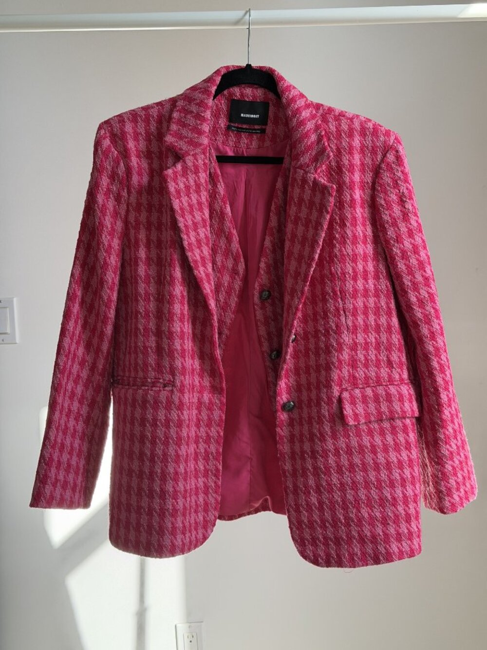 MADEINOST Pink Houndstooth Tweed Oversized Blazer Size M